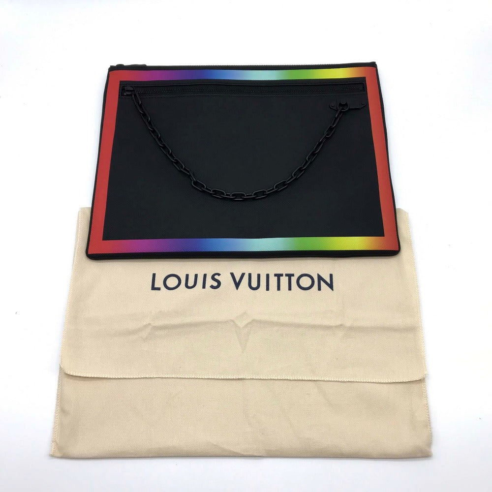 LOUIS VUITTON Clutch bag M30347 Taiga Leather Noir x Rainbow Taiga Pochette A4 Chain mens Used