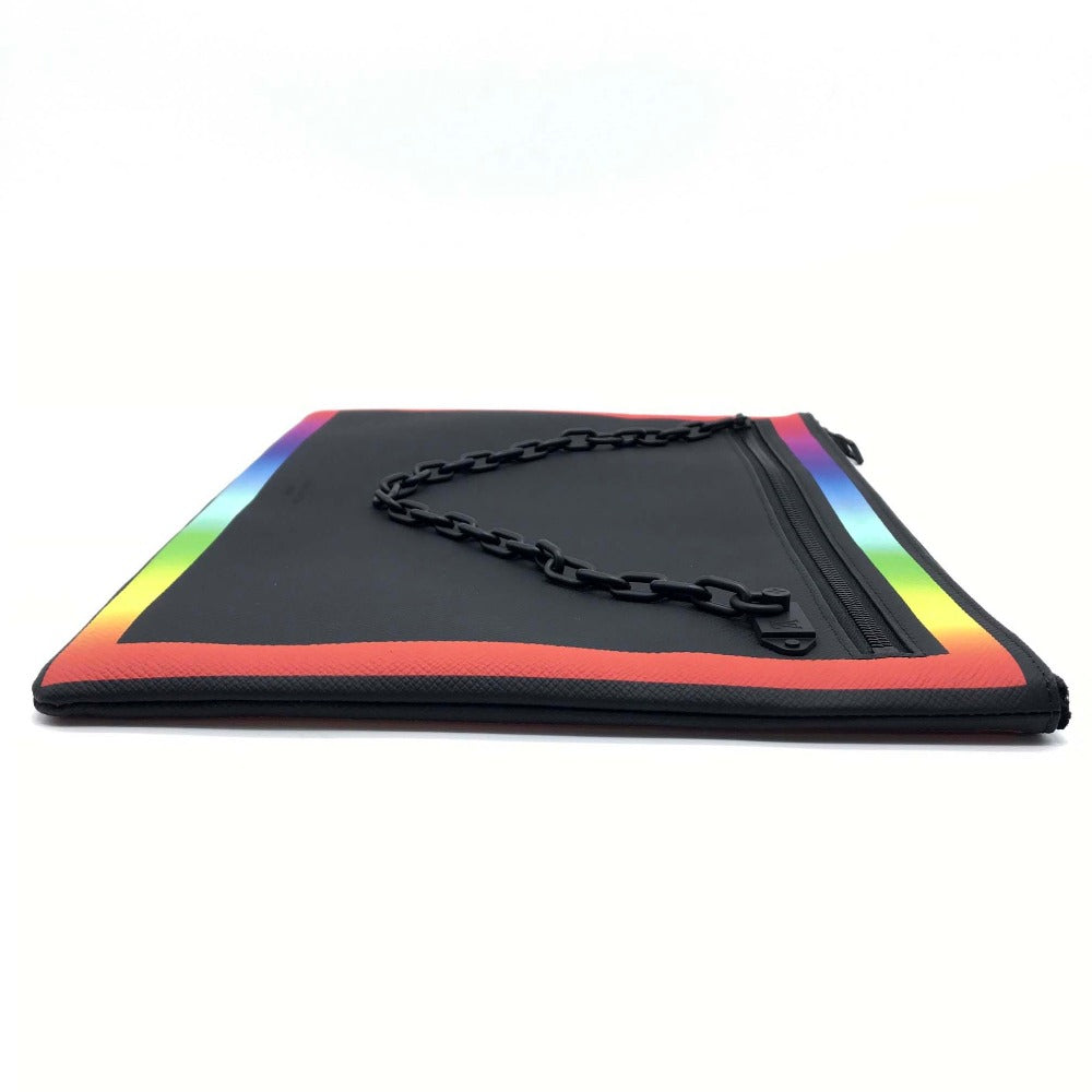 LOUIS VUITTON Clutch bag M30347 Taiga Leather Noir x Rainbow Taiga Pochette A4 Chain mens Used