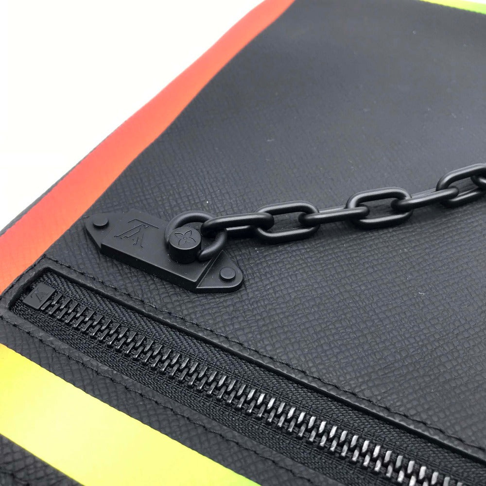 LOUIS VUITTON Clutch bag M30347 Taiga Leather Noir x Rainbow Taiga Pochette A4 Chain mens Used
