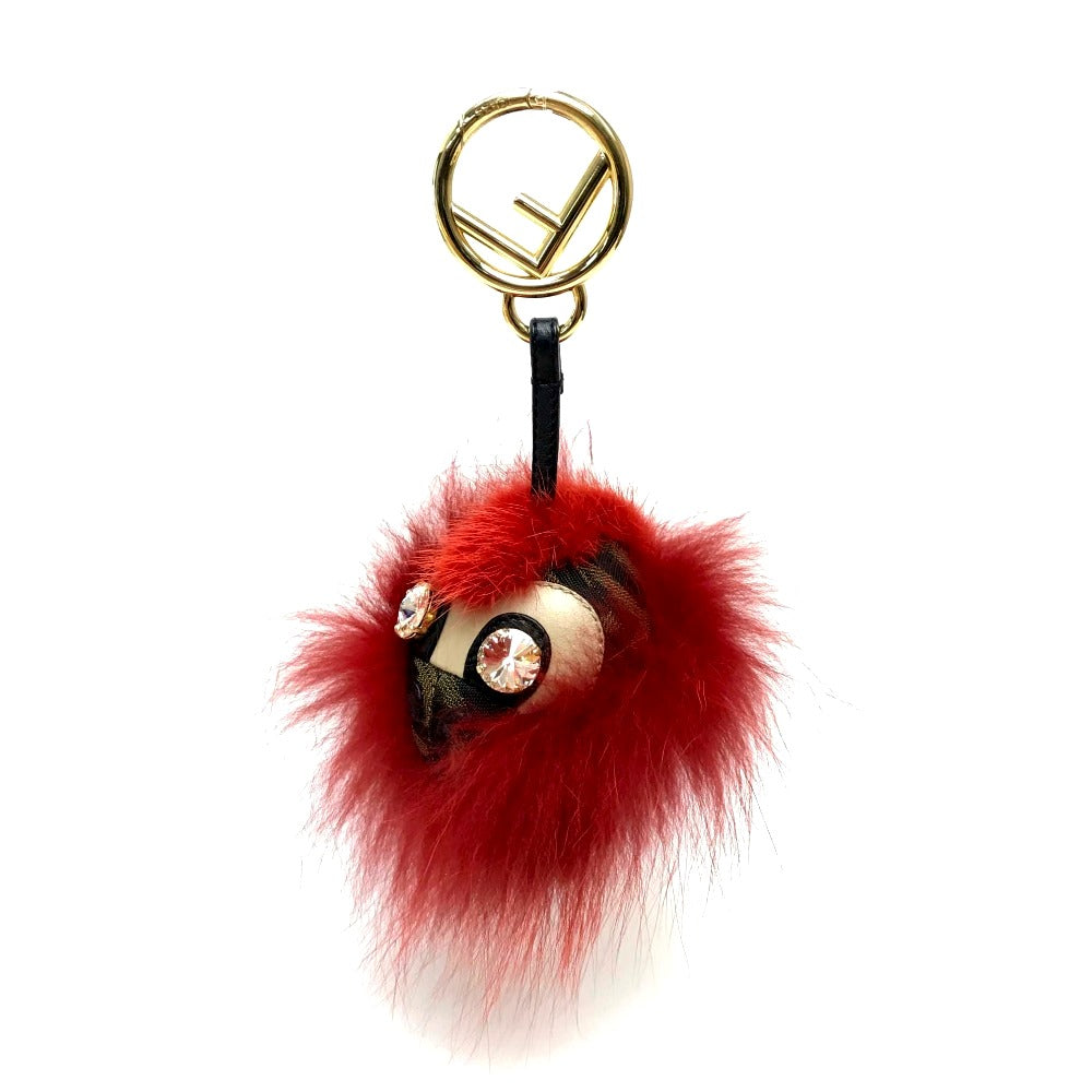FENDI Key ring fur Red x brown Real fur monster unisex(Unisex)