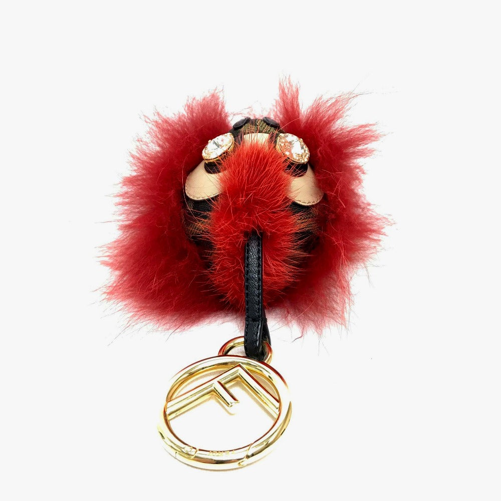 FENDI Key ring fur Red x brown Real fur monster unisex(Unisex)