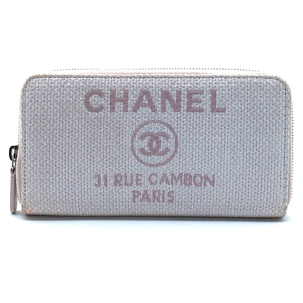 CHANEL Long Wallet Purse Tweed, Leather Pink type Cruise line Deauville