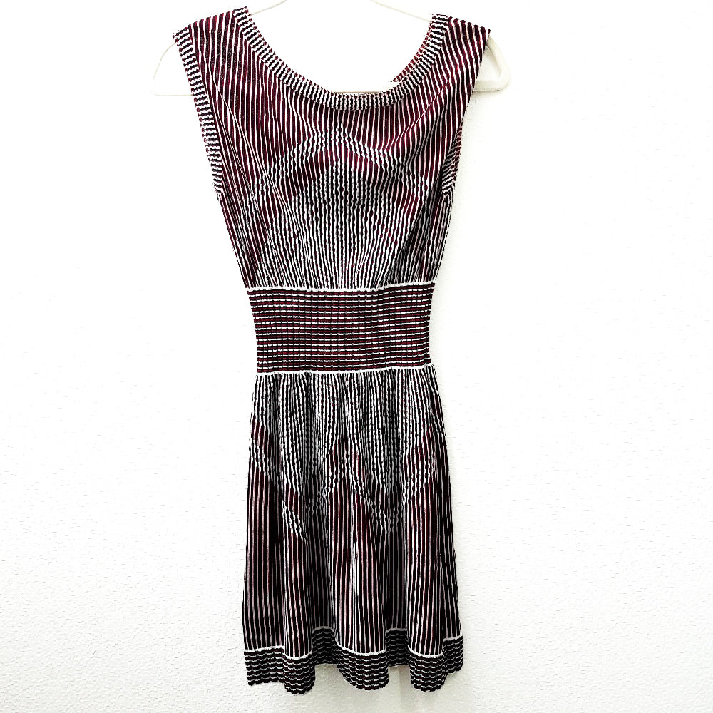 CHANEL one piece P47925 Rayon Black x Red x White stripe Summer dress Women 34