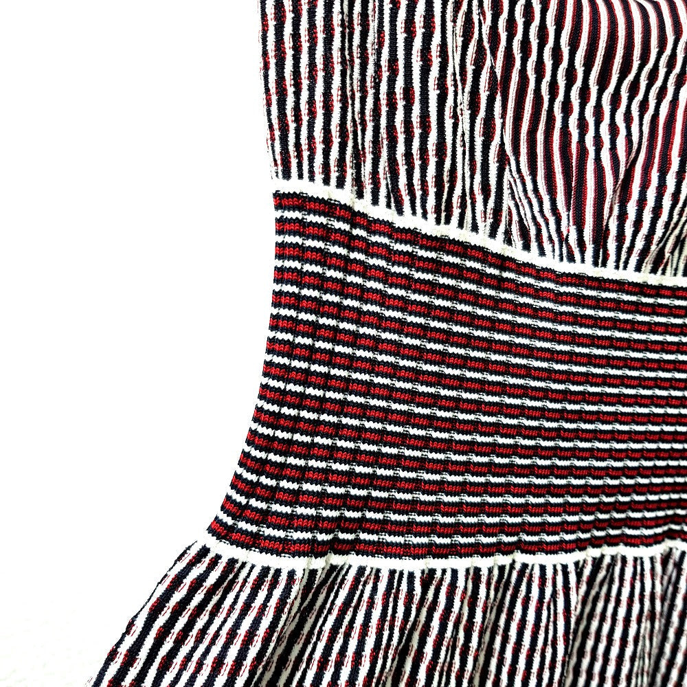 CHANEL one piece P47925 Rayon Black x Red x White stripe Summer dress Women 34