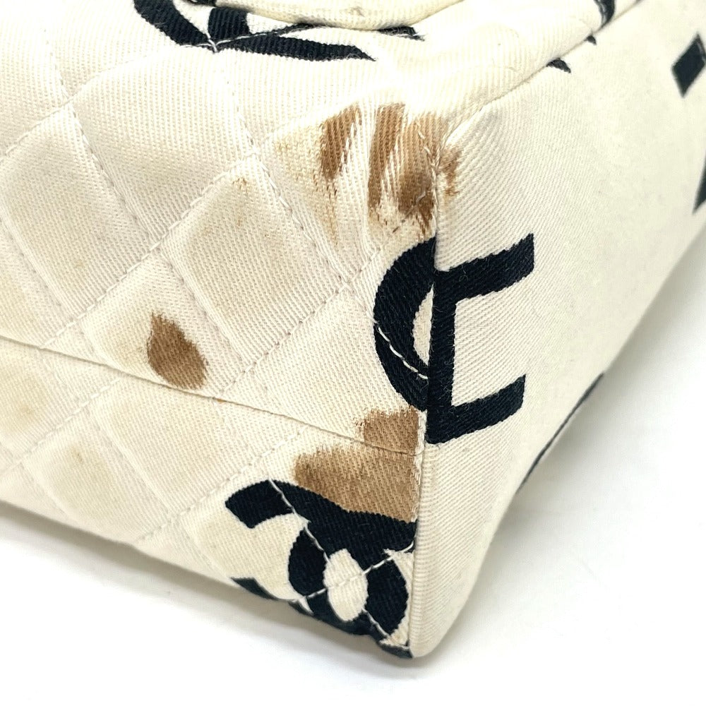 CHANEL Handbag Cotton canvas Ivorytypex Black CC COCO Mark Matelasse logo Women