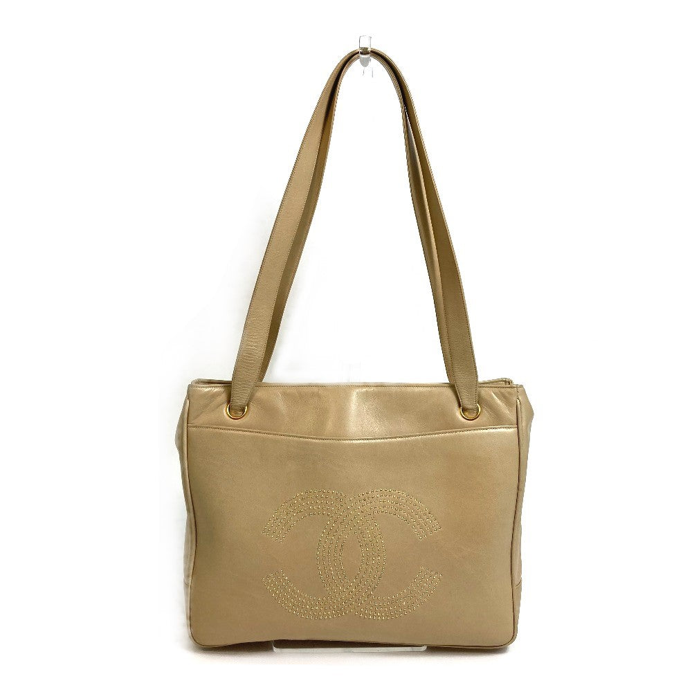 CHANEL Tote Bag lambskin beige Bag Shoulder Bag CC COCO Mark logo Studs Women