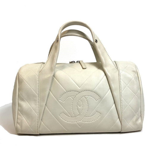 CHANEL Boston Duffel bag A30899 leather Ivory CCCOCO Mark Chevron Vstitch Women