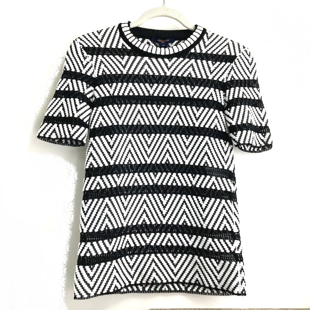 LOUIS VUITTON knit 1A3XJH Cotton, Nylon White x black Chevron stitch Jacquard Women XS