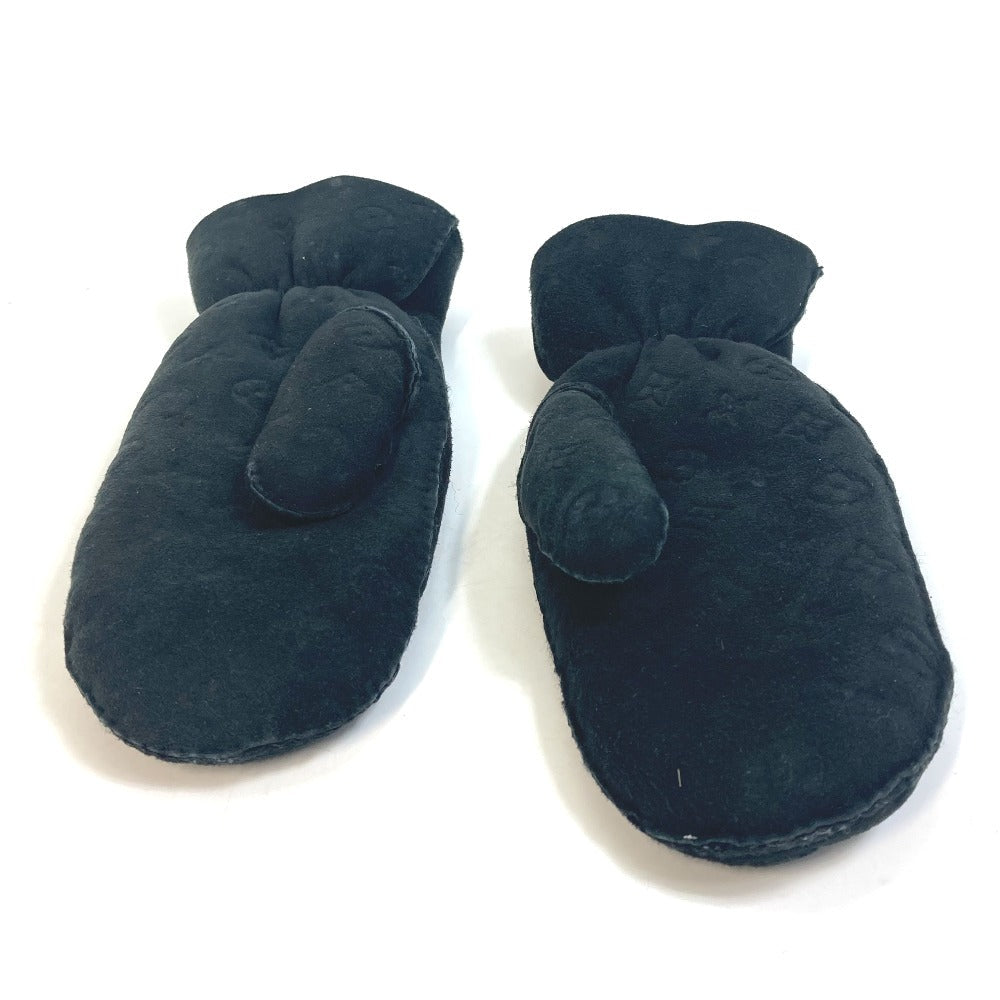 LOUIS VUITTON Glove M76454 Lamb leather black Monogram Muff shearling lamb shearling Women