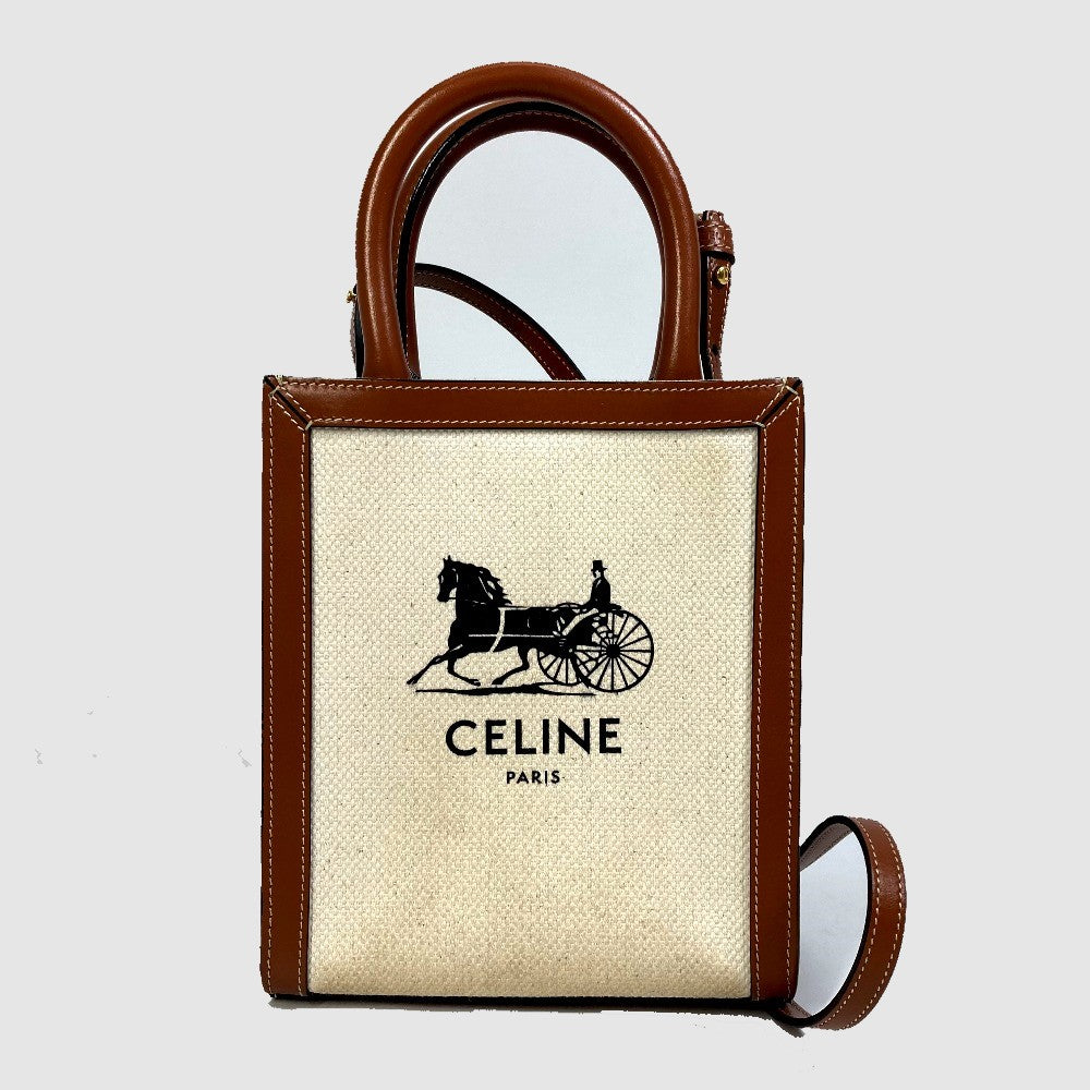 CELINE Shoulder Bag 193302DCI.02NT Canvas / leather beige Carriage Vertical hippo mini Women