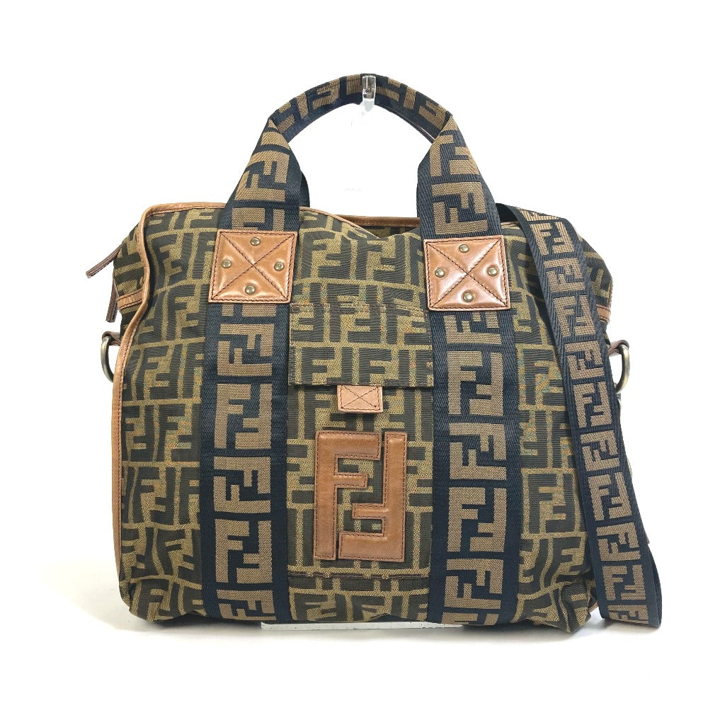 FENDI Tote Bag 7VA158 Leather / canvas Brown Zucca FF pattern Handbag 2WAY Bag Shoulder Bag Women
