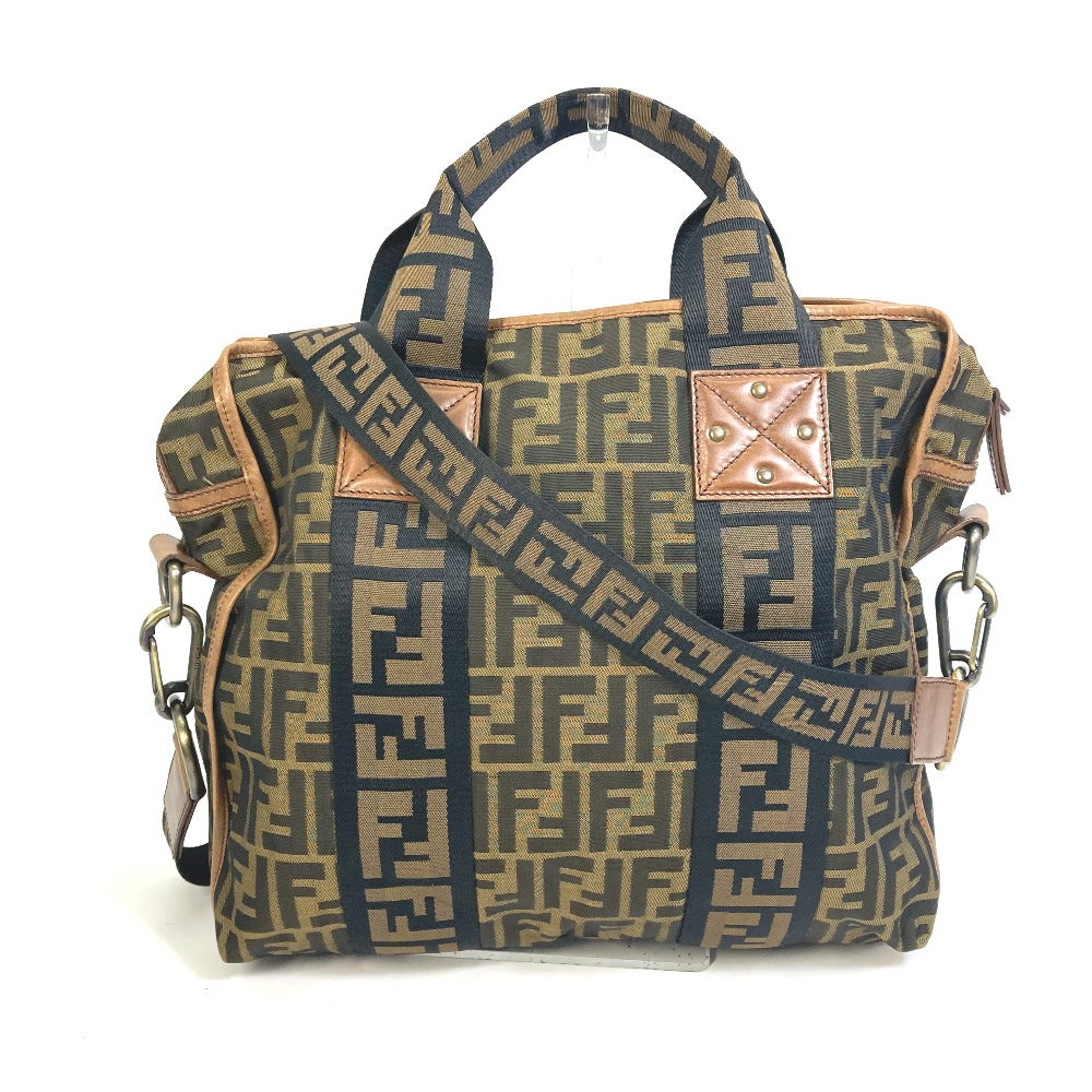 FENDI Tote Bag 7VA158 Leather / canvas Brown Zucca FF pattern Handbag 2WAY Bag Shoulder Bag Women
