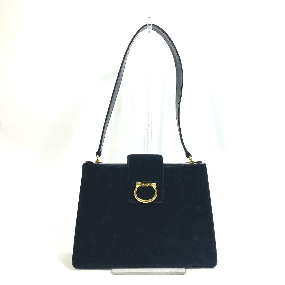 CELINE Shoulder Bag Velor / leather black Gamaguchi vintage Women