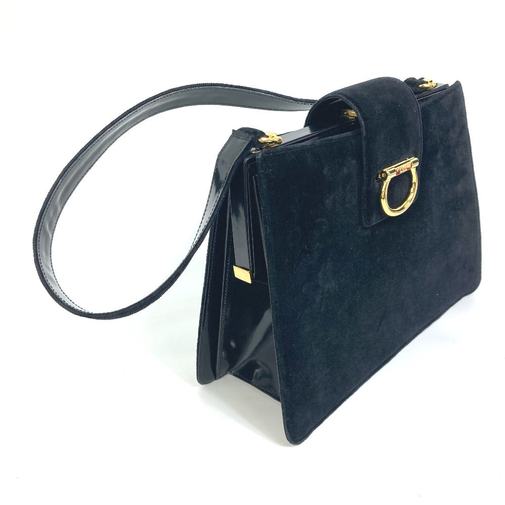 CELINE Shoulder Bag Velor / leather black Gamaguchi vintage Women