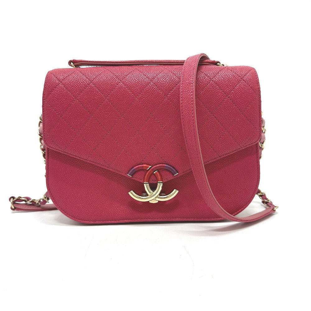 CHANEL Shoulder Bag Caviar skin Pink type COCO Mark CC coil