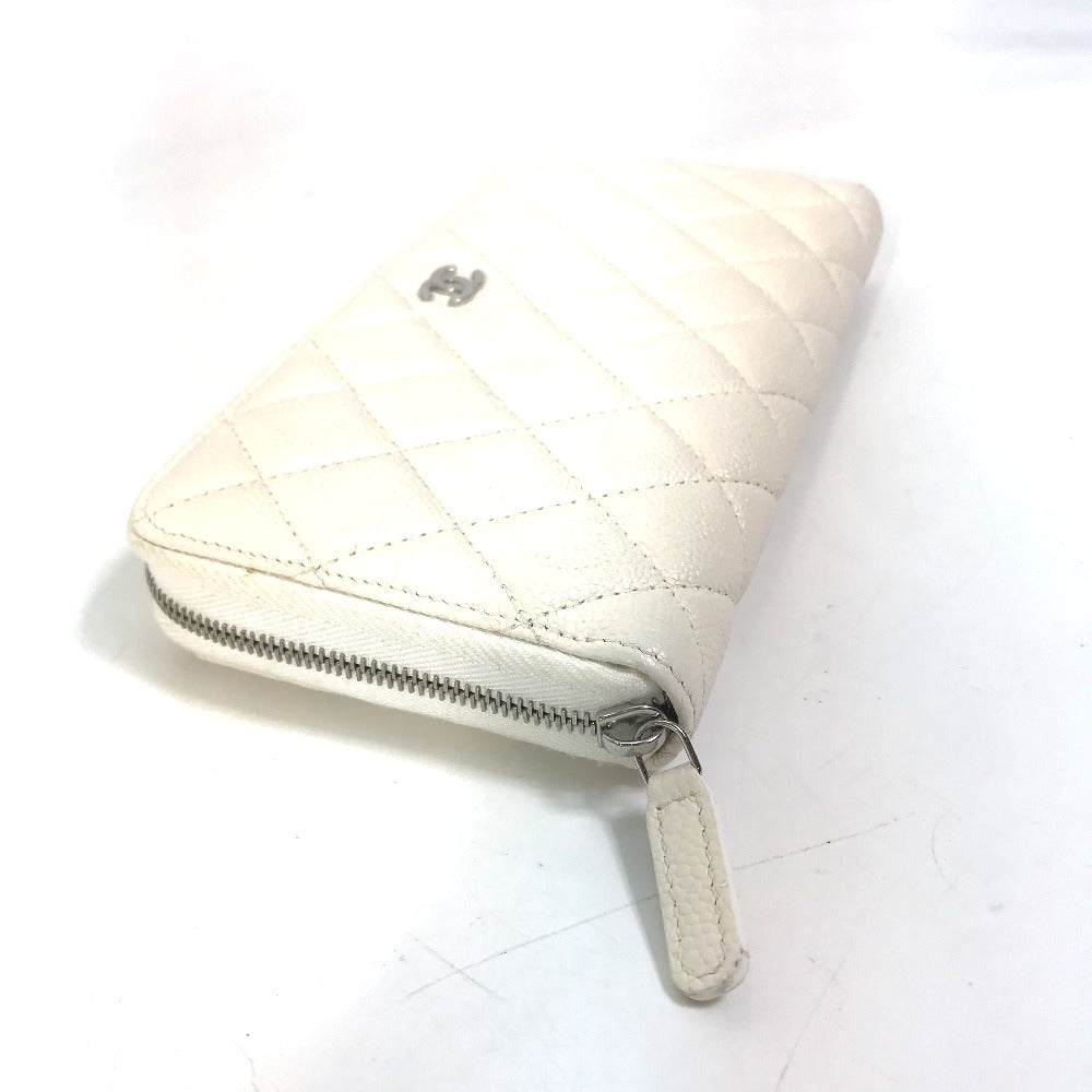 CHANEL Long Wallet Purse A50097 Caviar skin white Matelasse CC COCO Mark Zip Around Women