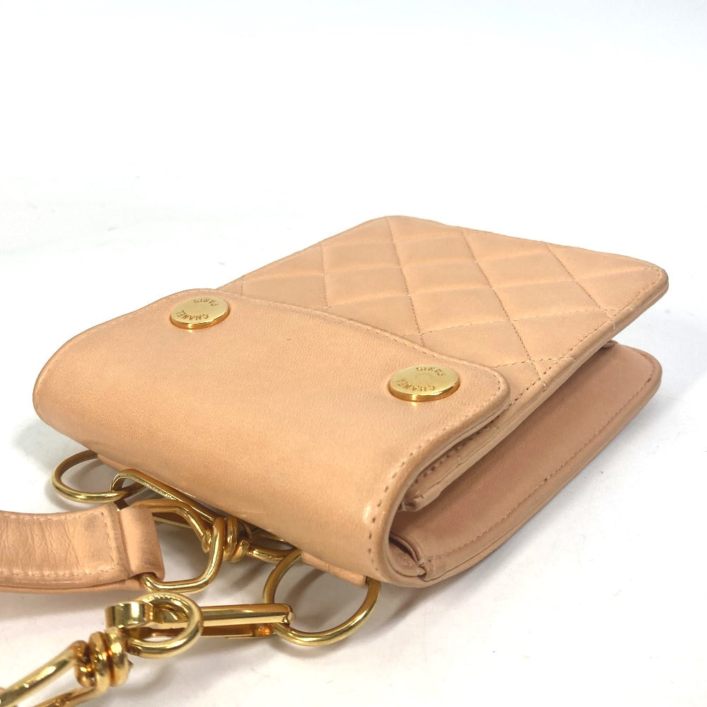 CHANEL Shoulder Bag lambskin Pink type neck pouch smartphone pouch Matelasse Pouch Quilting Women