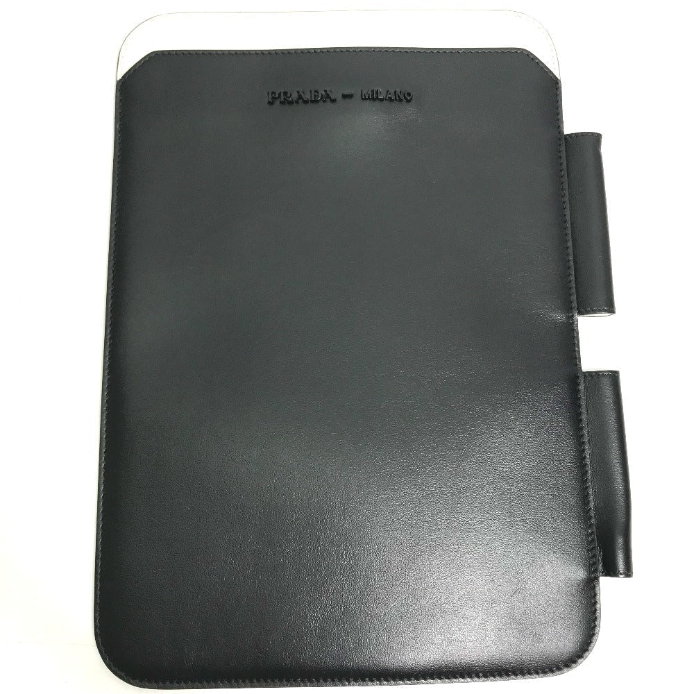 PRADA iPad case leather black By color 3D logo mens(Unisex)