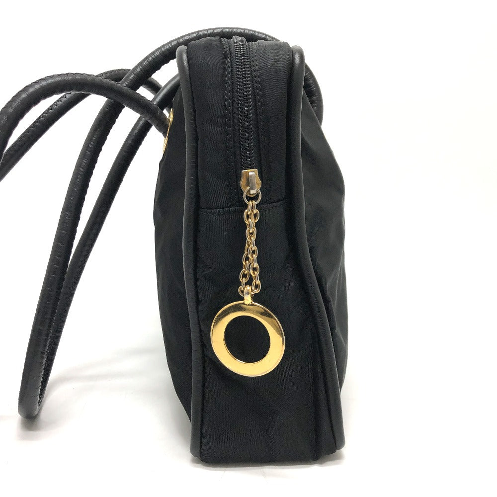 CELINE Shoulder Bag Nylon / leather black Circle logo vintage Women