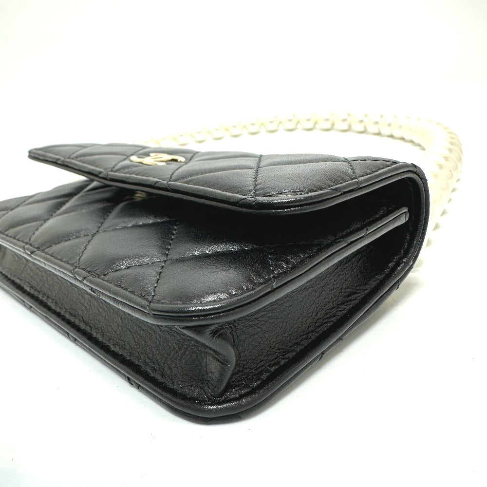 CHANEL Shoulder Bag lambskin black CC COCO Mark Pearl Shoulder Women