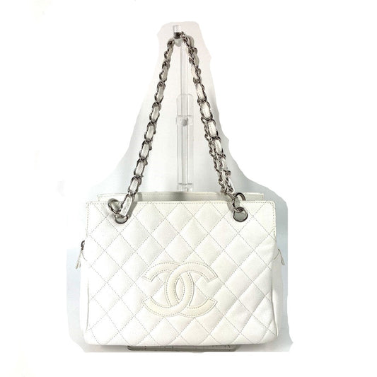 CHANEL Tote Bag Caviar skin white CC COCO Mark Timeless Matelasse Quilting Women