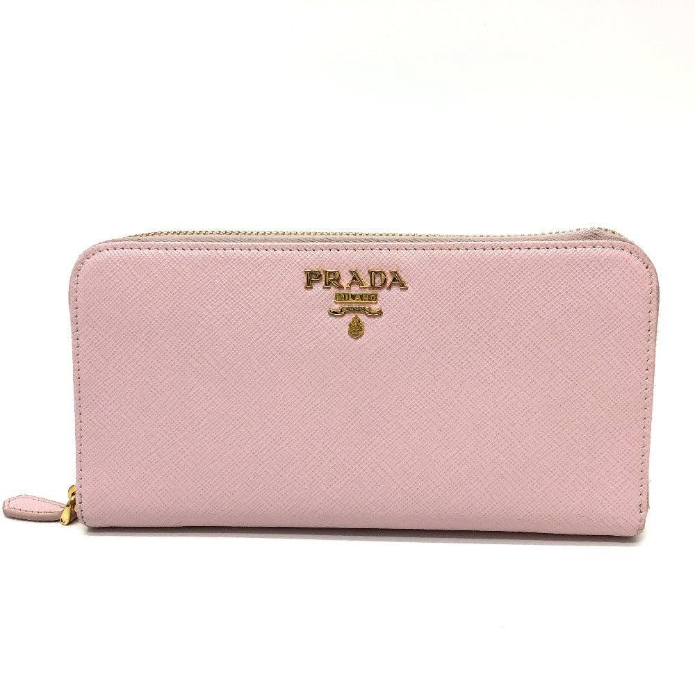 PRADA Long Wallet Purse 1ML506 saffiano leather pink logo Zippy wallet Women