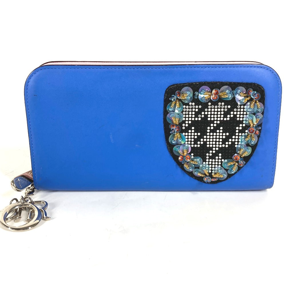 Dior Long Wallet Purse leather blue Long wallet Bijou rhinestone Women