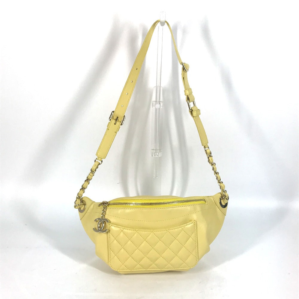 CHANEL Sling bag A57832 lambskin yellow Chain Belt Bag Waist Pouch CC COCO Mark