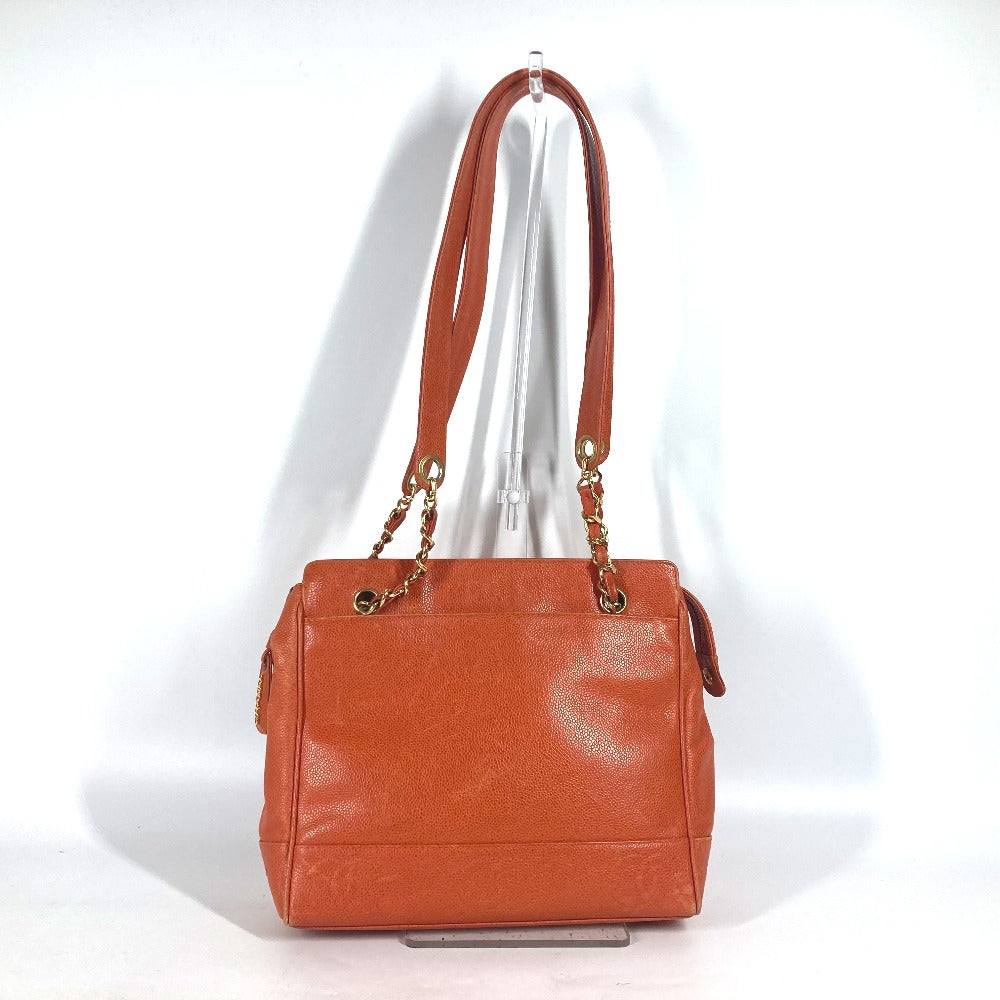 CHANEL Tote Bag Caviar skin Orange Chain bag Triple Coco CC COCO Mark Women