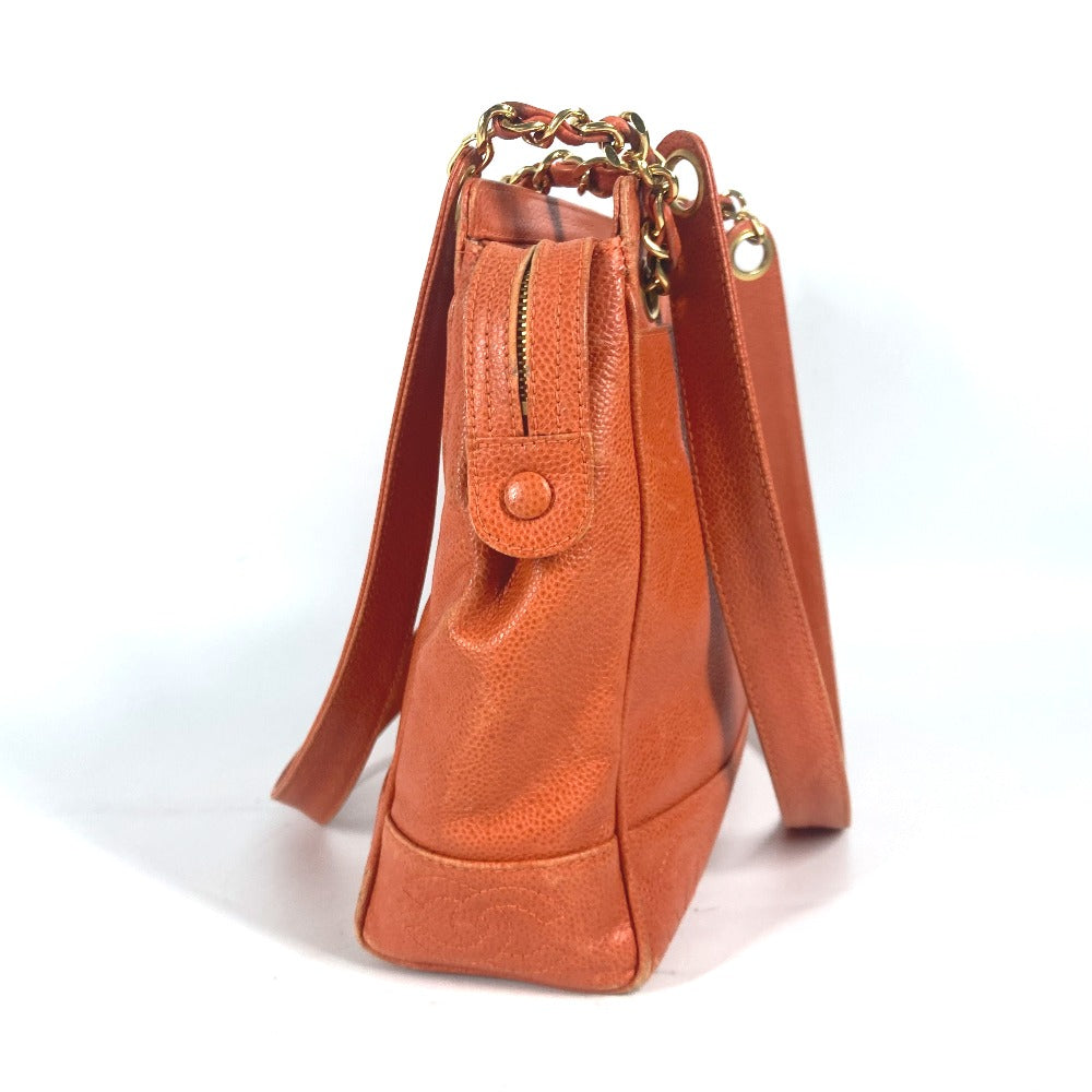 CHANEL Tote Bag Caviar skin Orange Chain bag Triple Coco CC COCO Mark Women