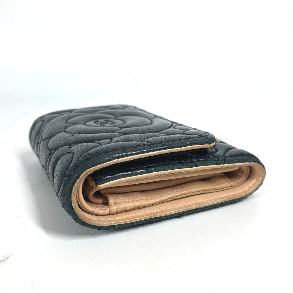 CHANEL Trifold wallet leather black By color Camelia Women