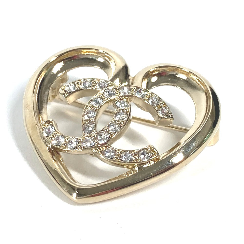 CHANEL Brooch metal gold P23C CC COCO Mark Heart Rhinestone
