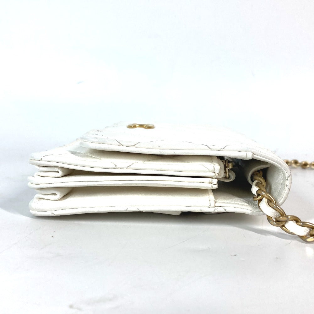 CHANEL Long Wallet Purse leather white Crossbody bag CC COCO Mark Frill Chain Wallet Women