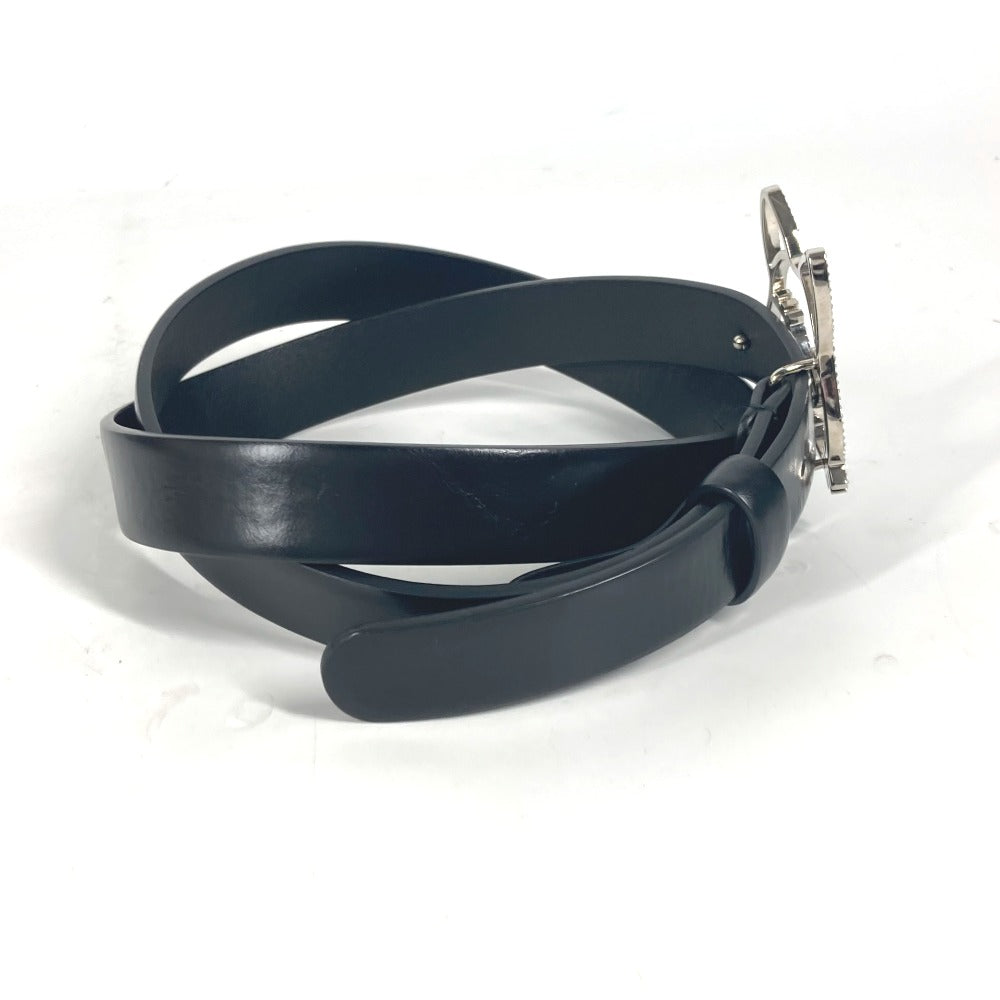 CHANEL belt leather black 16K Cat cat Women 80