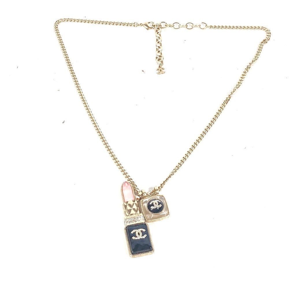 CHANEL Necklace metal gold 22C CC COCO Mark Rhinestone Lipstick Women