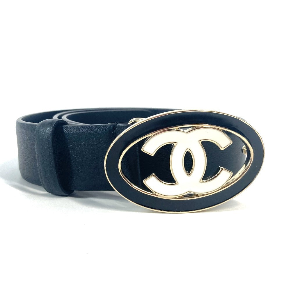 CHANEL belt leather black B24A CC COCO Mark Round Women 70
