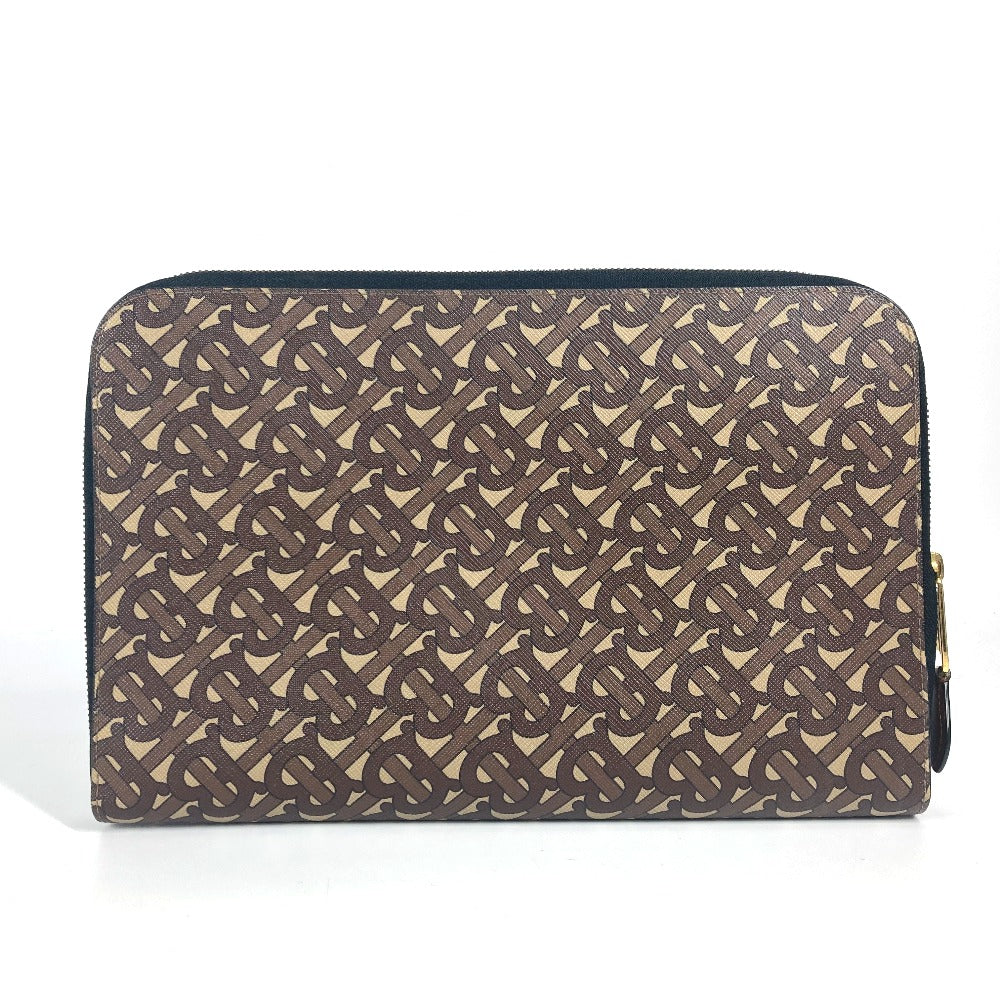 BURBERRY Clutch bag Leather / canvas Brown TB logo unisex(Unisex)