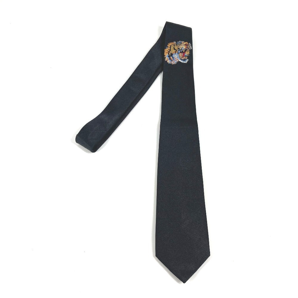 GUCCI tie silk black tiger embroidery