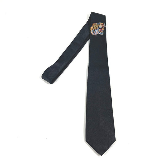 GUCCI tie silk black tiger embroidery