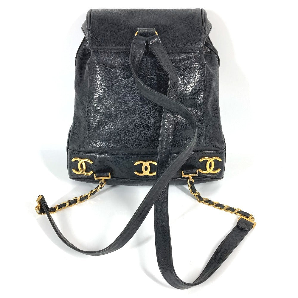 CHANEL Backpack Caviar skin black vintage CC COCO Mark Triple Coco logo