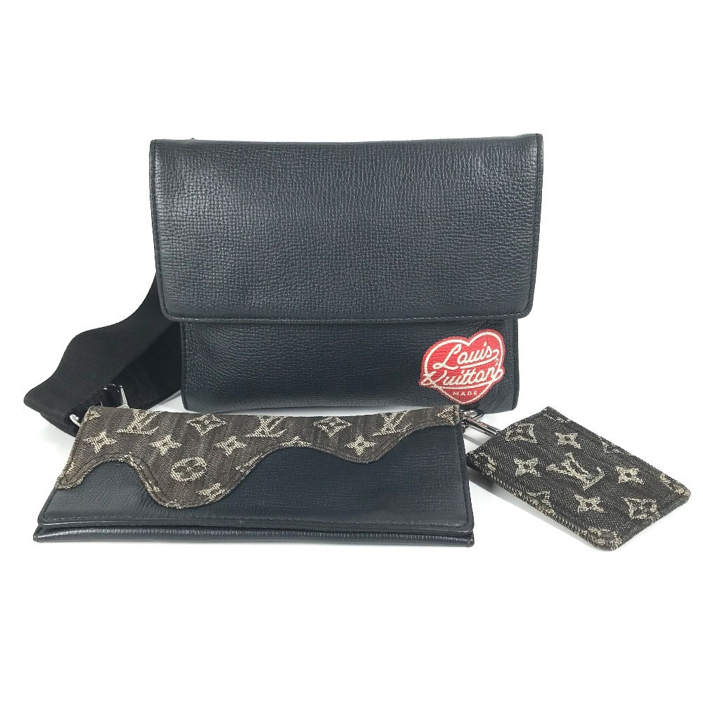 LOUIS VUITTON Shoulder Bag M81013 Monogram denim, Taurillon Clemence leather black LV Squared Collection Trio Pouch