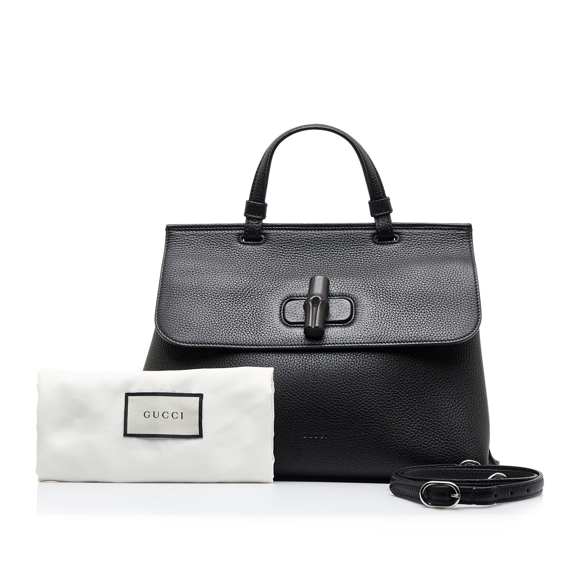 Gucci Bamboo Black Leather Shoulder Bag Style 2