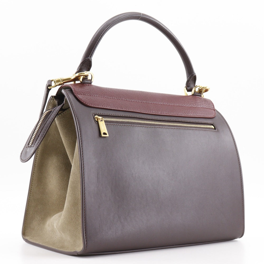 CELINE Handbag Calfskin, suede Brown / Gray 2WAYShoulder Trapeze Women