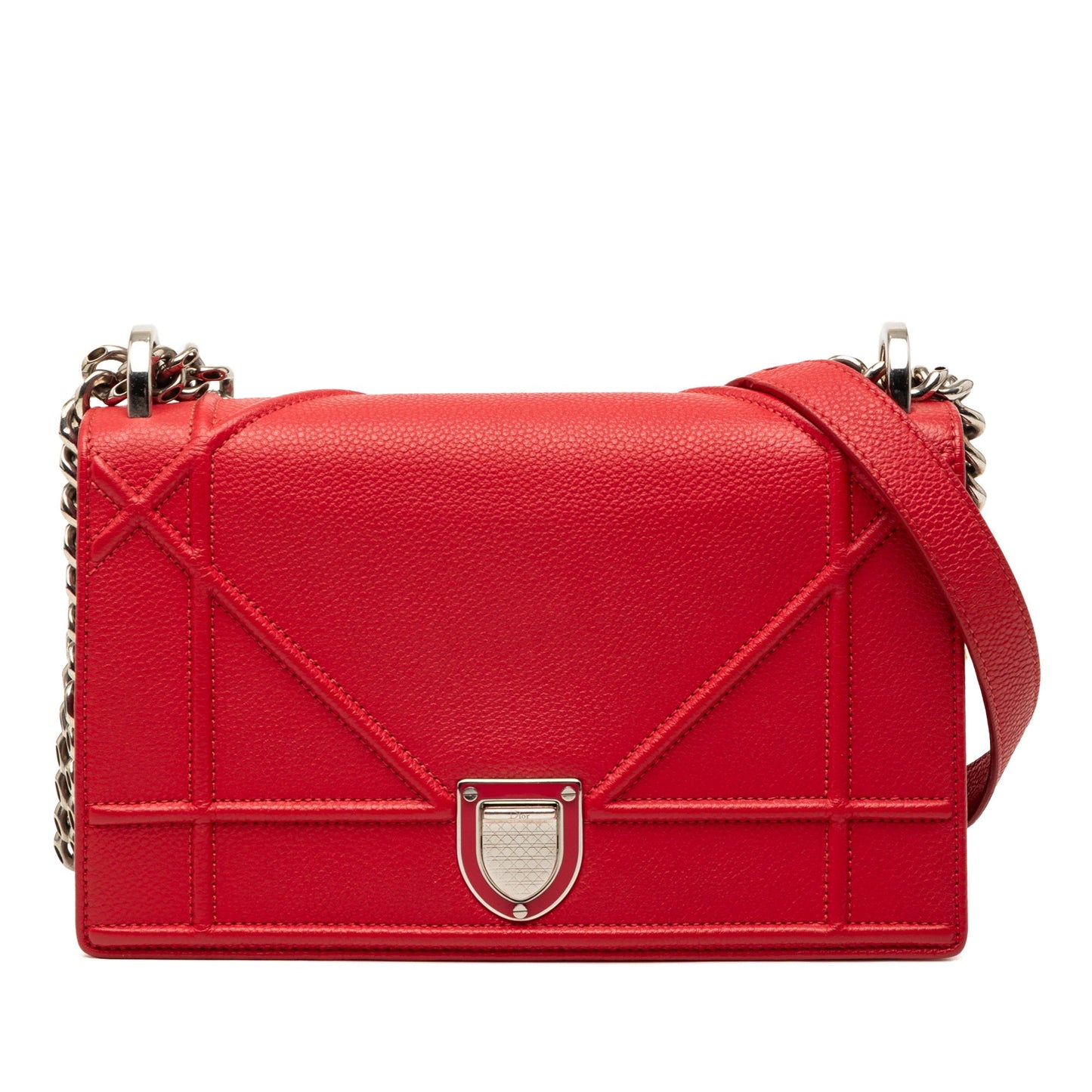 Red Dior Small Grained Calfskin Diorama Flap Crossbody Bag
