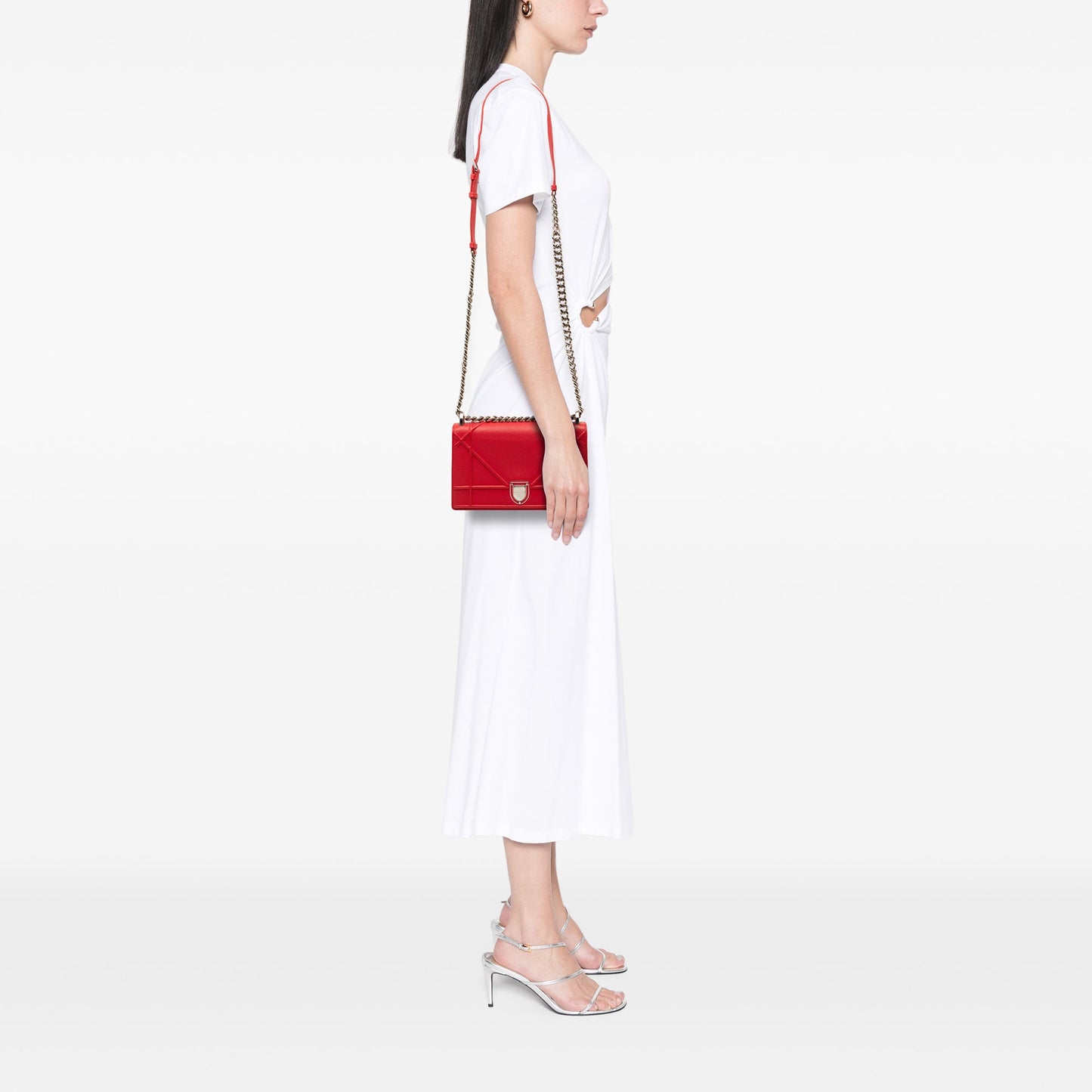 Red Dior Small Grained Calfskin Diorama Flap Crossbody Bag