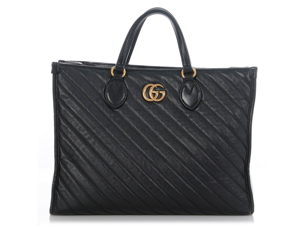 Gucci Black Matelass? Diagonal GG Marmont Tote