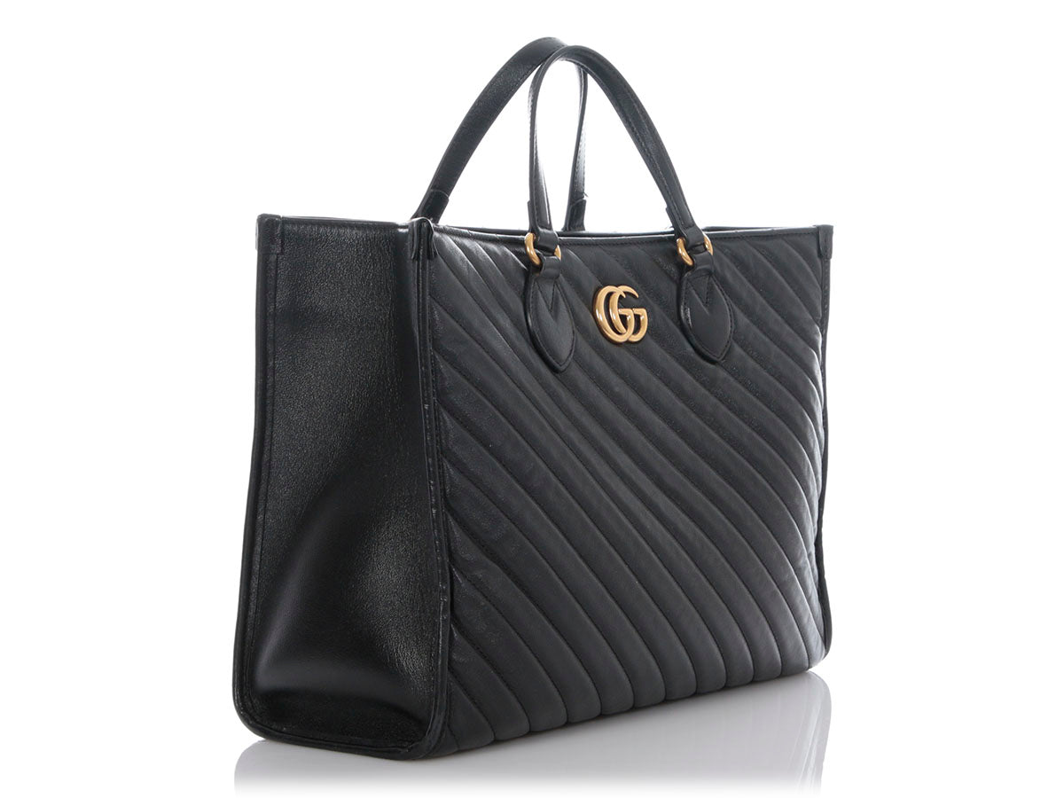 Gucci Black Matelass? Diagonal GG Marmont Tote