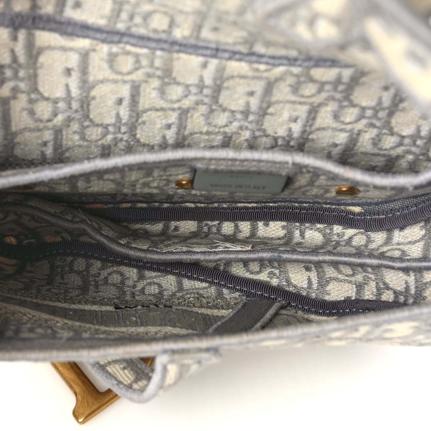 Christian Dior Oblique Embroidered Saddle Bag Grey