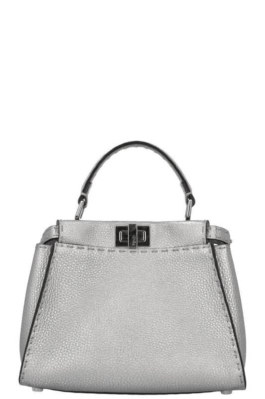 FENDI Peekaboo Bag Mini Leather Silver