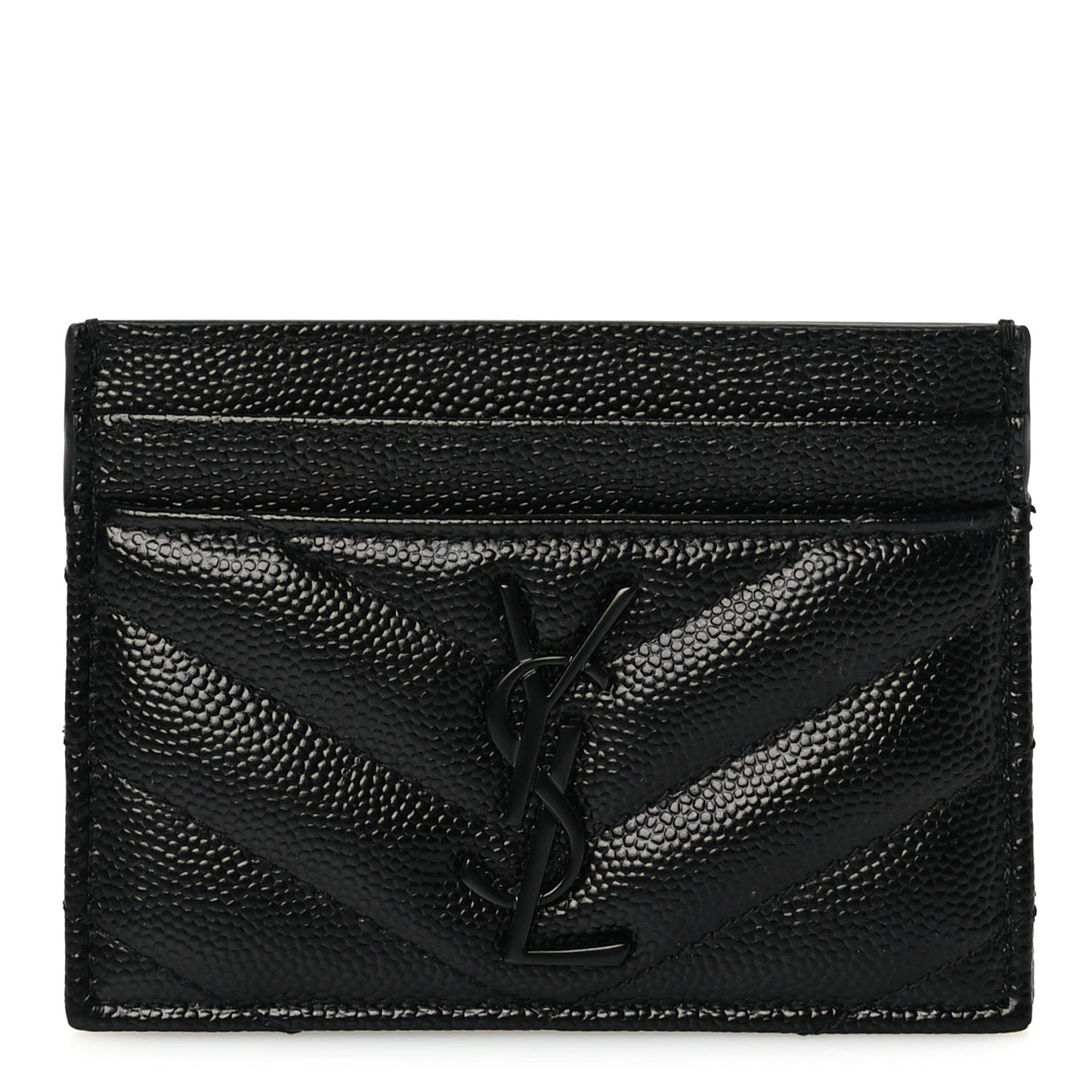 Saint Laurent Grain De Poudre Matelasse Chevron Monochrome Monogram Credit Card Case Black